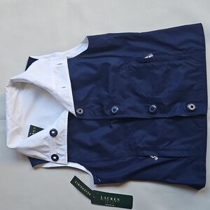NWT! Lauren Ralph Lauren Blue and White Reversible Windbreaker Vest Petite